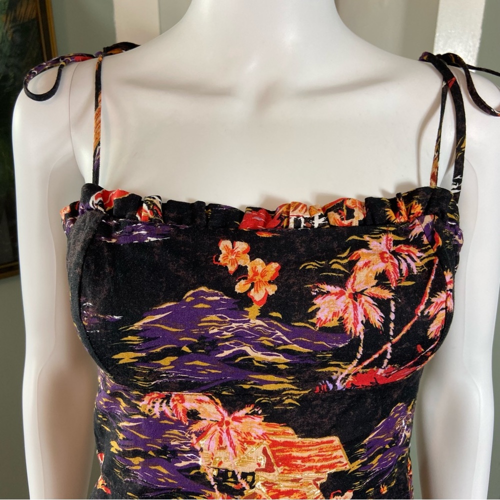 Free People Beach Party Paradise Flamingo Hawaiian Midi Sun Dress Linen Blend 0 - Picture 7 of 16